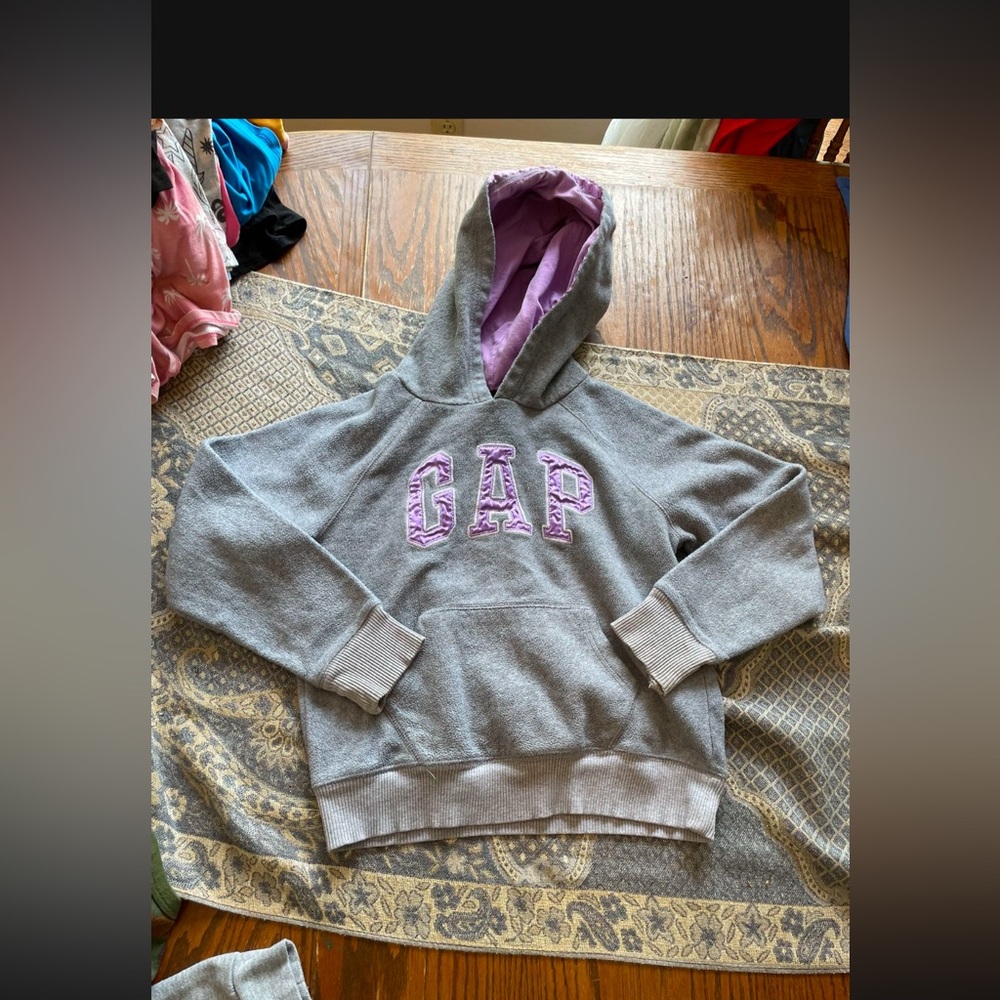 GAP Kids Hoodie in Gray with Purple Details